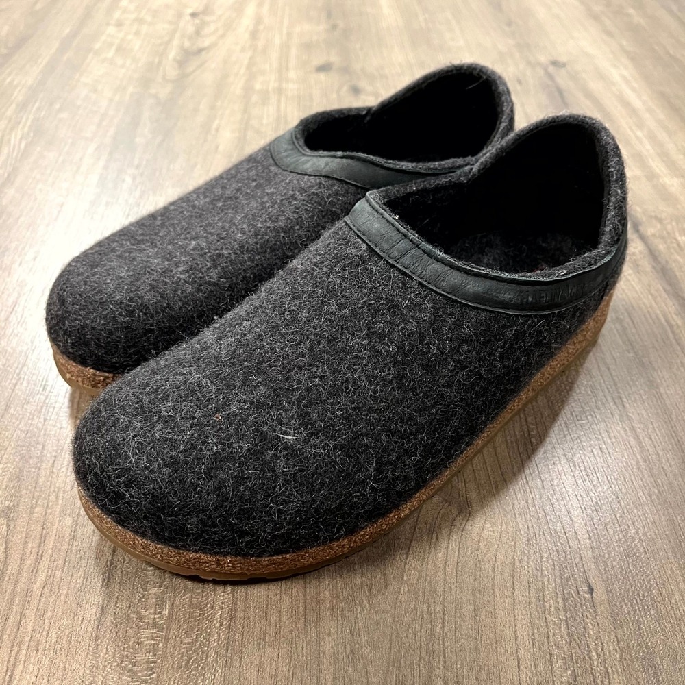Haflinger Clog Slippers Grizzly GZH Charcoal Gray Wool Cork Midsole Men 44 US 11